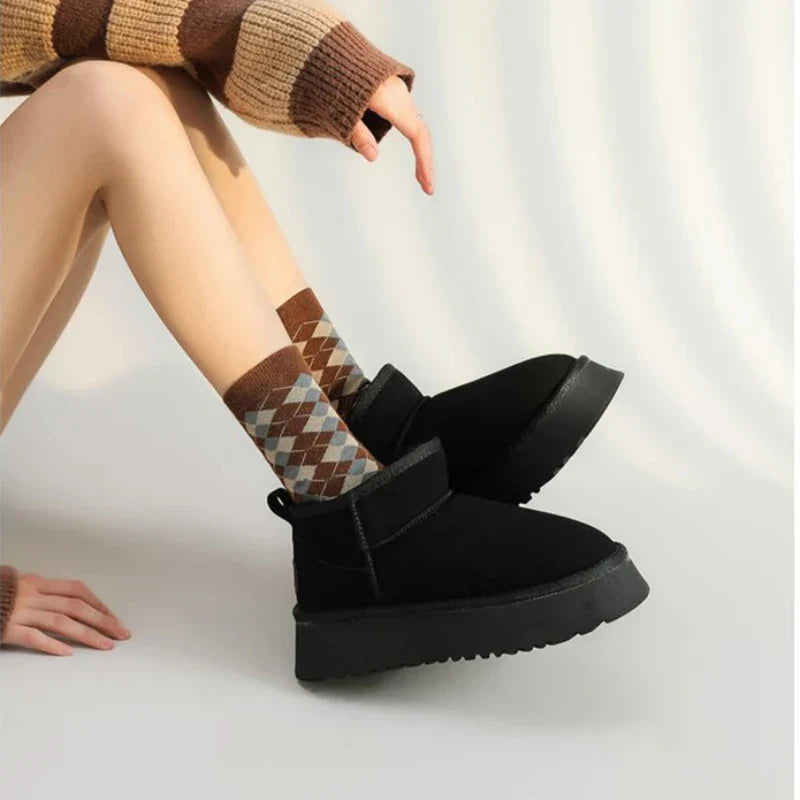 Women's Ankle Boots - Suede Finish - Plush Lining - Slip-On - Rugged Sole