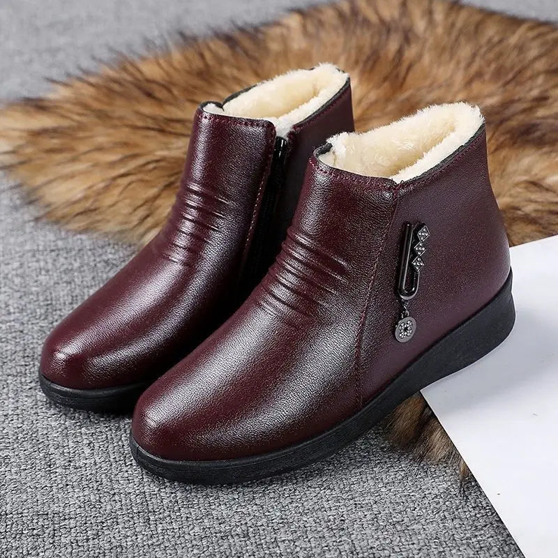Women's Ankle Boots - Side Zip - Plush Lining - Stylish Metallic Detail - Casual Wear
