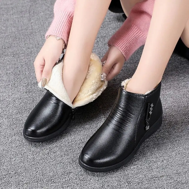 Women's Ankle Boots - Side Zip - Plush Lining - Stylish Metallic Detail - Casual Wear