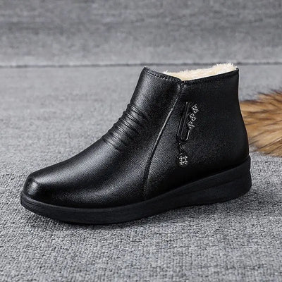 Women's Ankle Boots - Side Zip - Plush Lining - Stylish Metallic Detail - Casual Wear