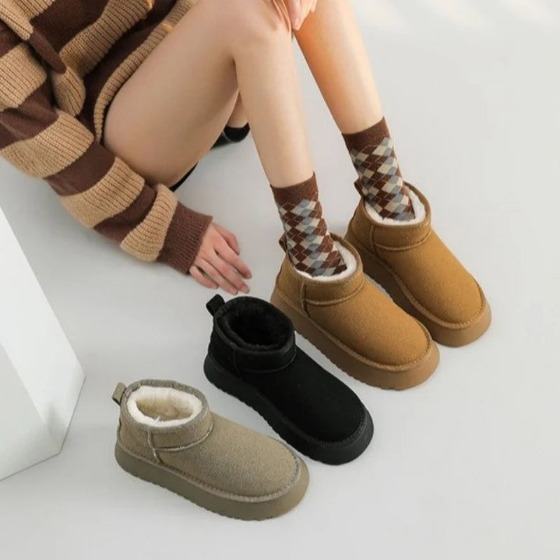 Women's Ankle Boots - Suede Finish - Plush Lining - Slip-On - Rugged Sole