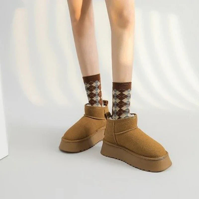 Women's Ankle Boots - Suede Finish - Plush Lining - Slip-On - Rugged Sole