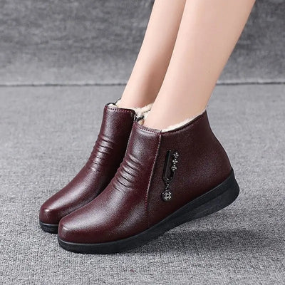 Women's Ankle Boots - Side Zip - Plush Lining - Stylish Metallic Detail - Casual Wear