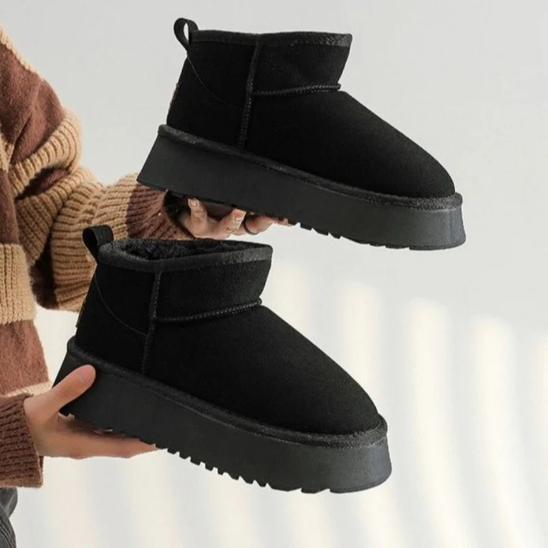 Women's Ankle Boots - Suede Finish - Plush Lining - Slip-On - Rugged Sole