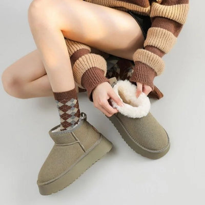 Women's Ankle Boots - Suede Finish - Plush Lining - Slip-On - Rugged Sole