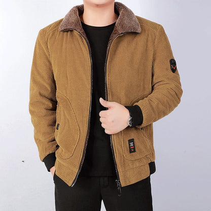 Men’s Bomber Jacket – Corduroy Texture – Sherpa Lining – Loose Fit – Zip Front Casual