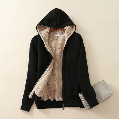 Women’s Hooded Jacket – Sherpa Lined – Relaxed Fit – Zip Front – Ribbed Trim