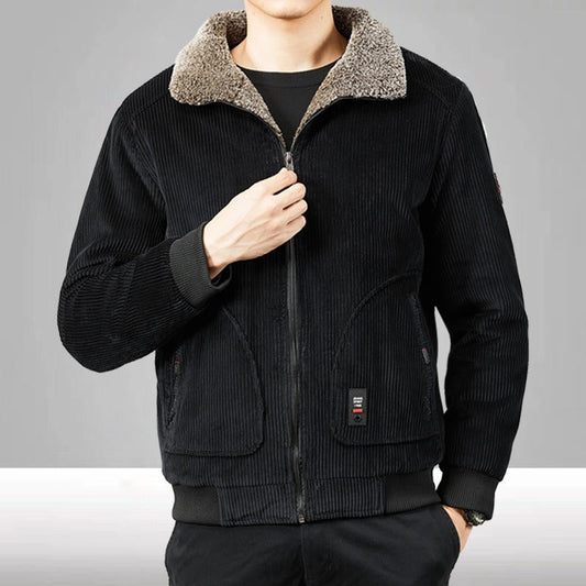 Men’s Bomber Jacket – Corduroy Texture – Sherpa Lining – Loose Fit – Zip Front Casual