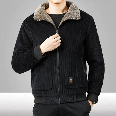 Men’s Bomber Jacket – Corduroy Texture – Sherpa Lining – Loose Fit – Zip Front Casual