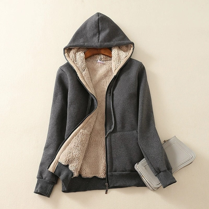 Women’s Hooded Jacket – Sherpa Lined – Relaxed Fit – Zip Front – Ribbed Trim