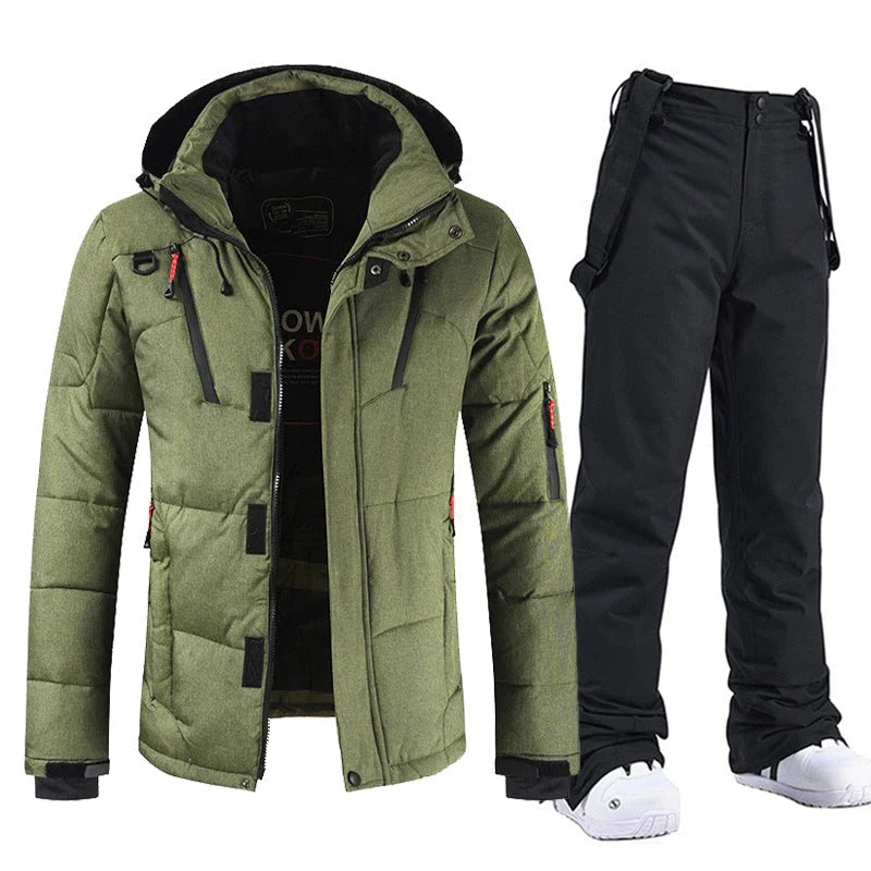 Men’s Ski Suit – Insulated Hooded Jacket – Adjustable Bib Pants – Relaxed Fit