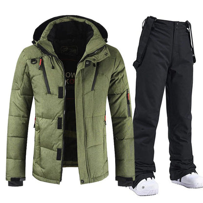 Men’s Ski Suit – Insulated Hooded Jacket – Adjustable Bib Pants – Relaxed Fit