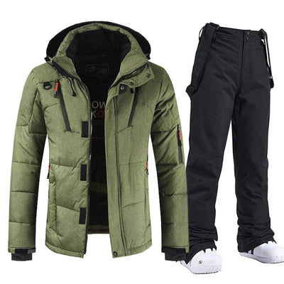 Men’s Ski Suit – Insulated Hooded Jacket – Adjustable Bib Pants – Relaxed Fit