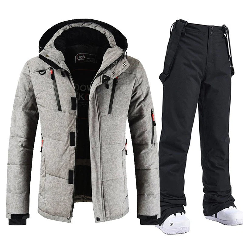 Men’s Ski Suit – Insulated Hooded Jacket – Adjustable Bib Pants – Relaxed Fit