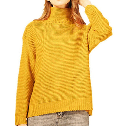 Women’s Knitted Sweater – Relaxed Fit – Chunky Wool Blend – Turtleneck Ribbed Trim