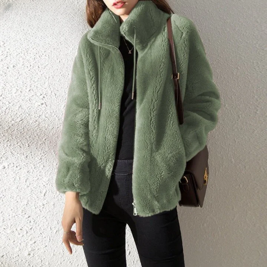 Women’s Fleece Jacket – Oversized Relaxed Fit – Reversible – Zip Front – High Collar
