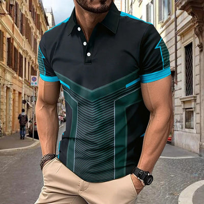 Men’s Polo Shirt – Slim Fit – Knit – Geometric Pattern – Short Sleeve