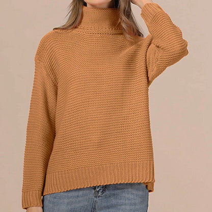 Women’s Knitted Sweater – Relaxed Fit – Chunky Wool Blend – Turtleneck Ribbed Trim