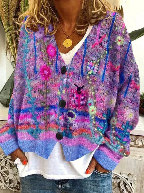 Women’s Cardigan – Oversized Fit – Chunky Knit – Bold Pattern – Button Front