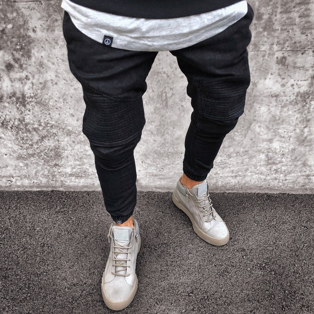 Men’s Jogger Pants – Slim Fit – Cotton Blend – Ribbed Knees – Elastic Cuffs – Full Length