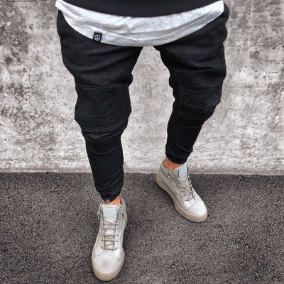 Men’s Jogger Pants – Slim Fit – Cotton Blend – Ribbed Knees – Elastic Cuffs – Full Length