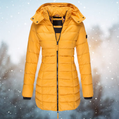 Women’s Puffer Jacket – Slim Fit – Long Length – Quilted Insulation – Detachable Hood