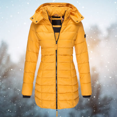Women’s Puffer Jacket – Slim Fit – Long Length – Quilted Insulation – Detachable Hood