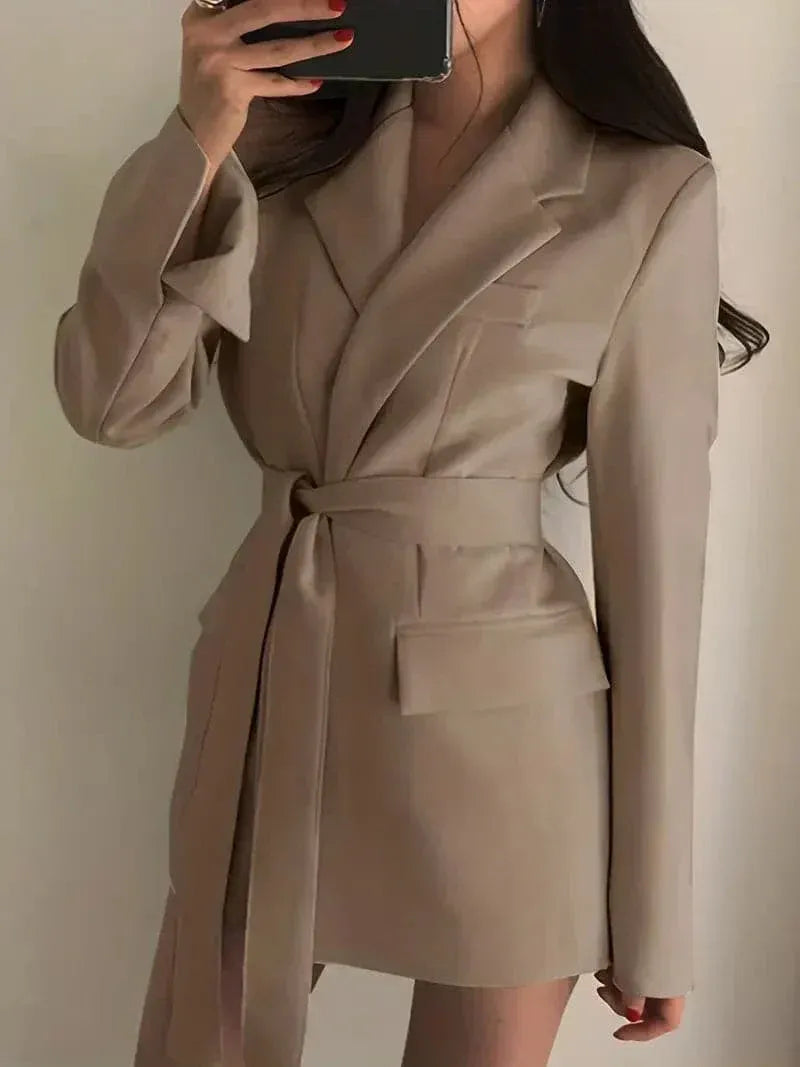 Women’s Blazer Dress – Tailored Fit – Double Breasted – Belted Waist – Long Sleeve
