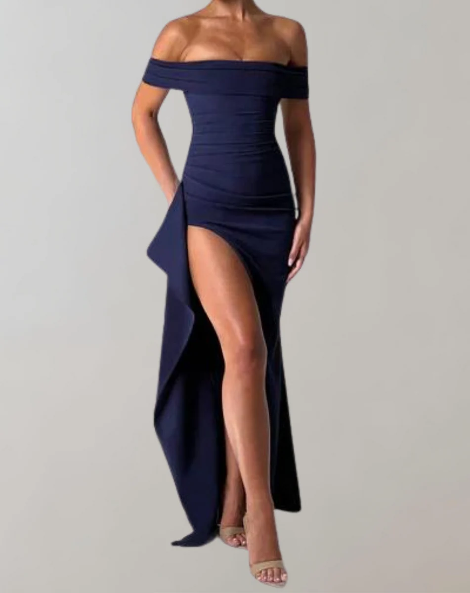 Women’s Maxi Dress – Slim Fit – Off-Shoulder – High Slit – Evening Gown
