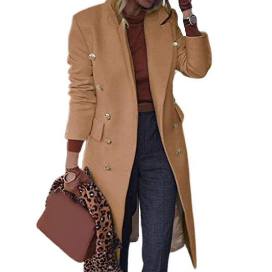 Women’s Double-Breasted Coat – Wool Blend – Tailored Fit – Knee Length Formal Wear