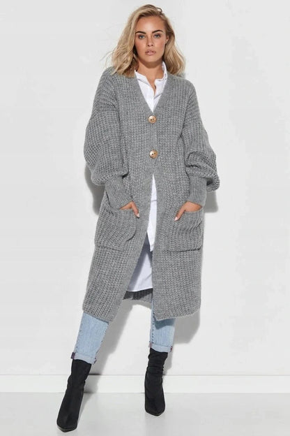 Women’s Knit Coat – Wool Chunky Texture – Oversized Fit – Long Length – Button Front