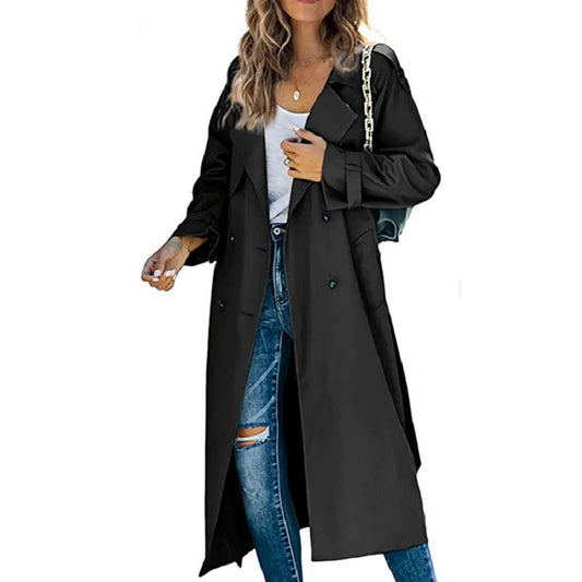 Women’s Trench Coat – Cotton Blend – Tailored Fit – Double-Breasted Full Length