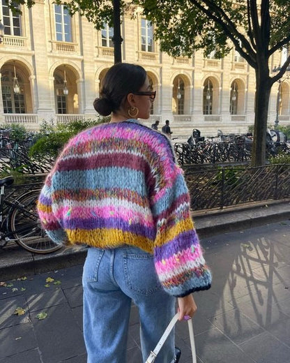 Women’s Knitted Cardigan – Wool Blend – Cropped Fit – Open Front – Balloon Sleeves