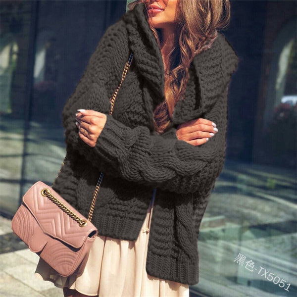 Women’s Cardigan – Wool Blend – Chunky Cable Knit – Oversized Fit – Open Front
