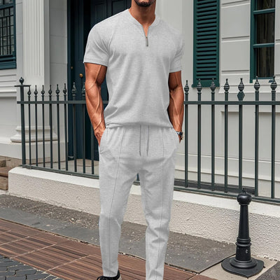 Men’s Fitness Set – Slim Fit – Stretch Fabric – Zipped Top and Joggers