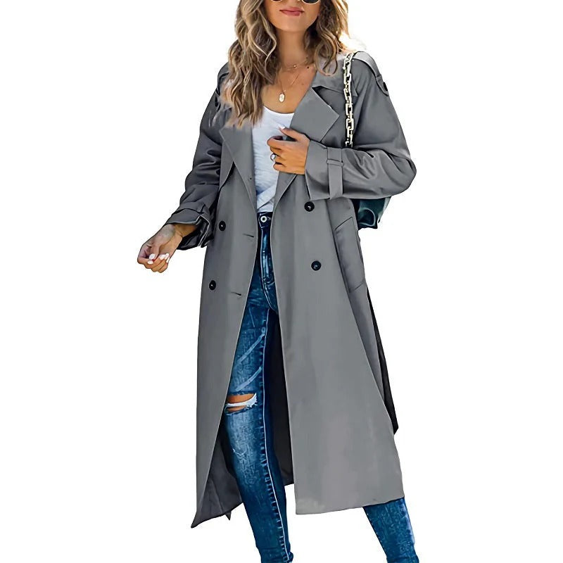 Women’s Trench Coat – Cotton Blend – Tailored Fit – Double-Breasted Full Length