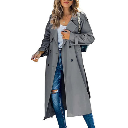 Women’s Trench Coat – Cotton Blend – Tailored Fit – Double-Breasted Full Length