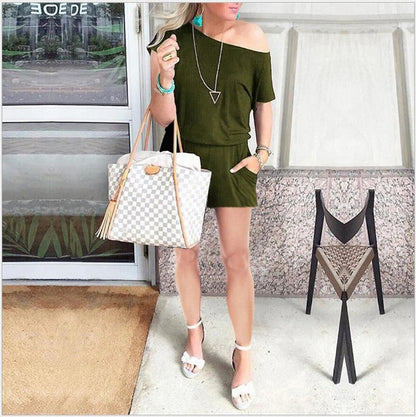 Women’s One-Piece Romper – Off-Shoulder – Relaxed Fit – Breathable Lightweight Fabric