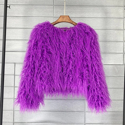 Women’s Short Jacket – Oversized Fit – Shaggy Faux Fur Texture – Cropped Style