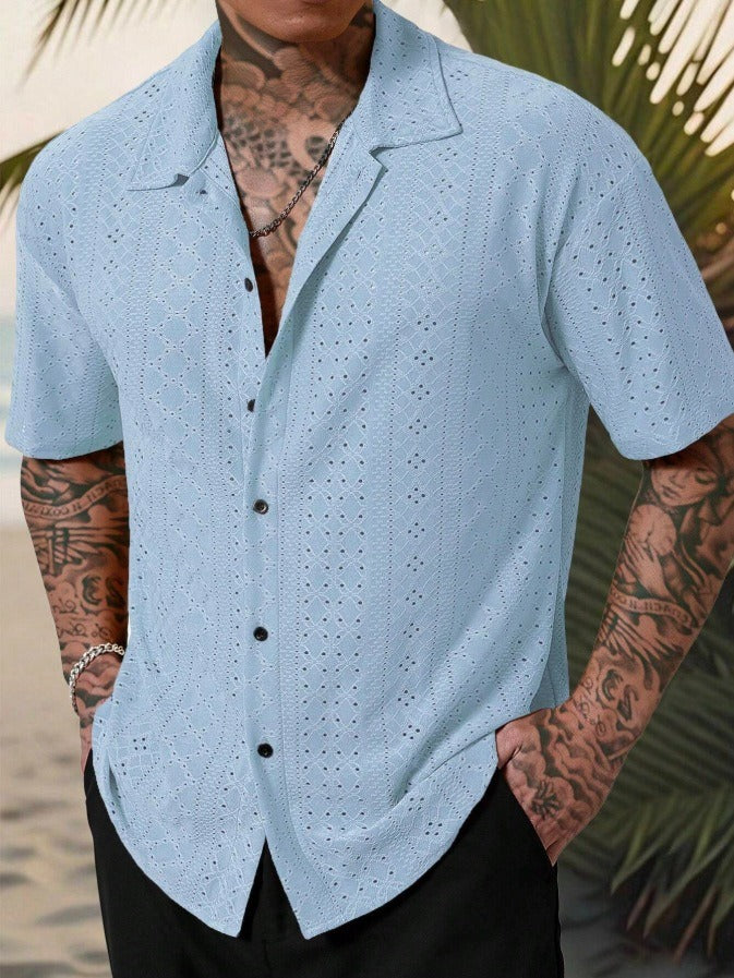 Men’s Casual Shirt – Cotton Jacquard – Regular Fit – Short Sleeve Button Front