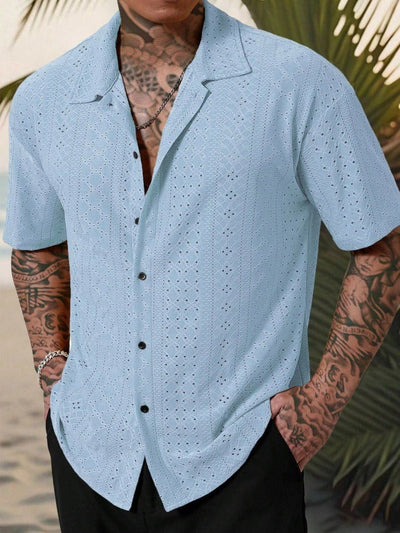 Men’s Casual Shirt – Cotton Jacquard – Regular Fit – Short Sleeve Button Front