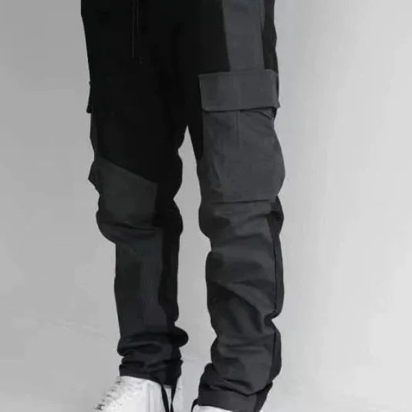 Men's Cargo Pants – Loose Fit – Tapered Leg – Cotton Blend – Utility Patchwork Design