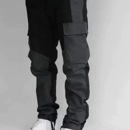 Men's Cargo Pants – Loose Fit – Tapered Leg – Cotton Blend – Utility Patchwork Design