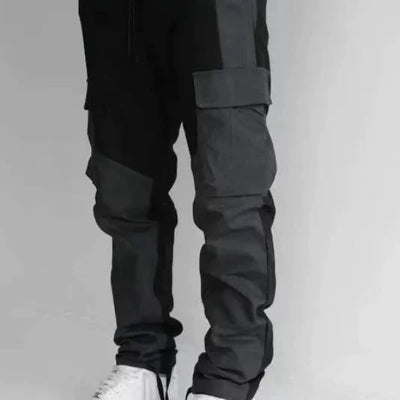 Men's Cargo Pants – Loose Fit – Tapered Leg – Cotton Blend – Utility Patchwork Design