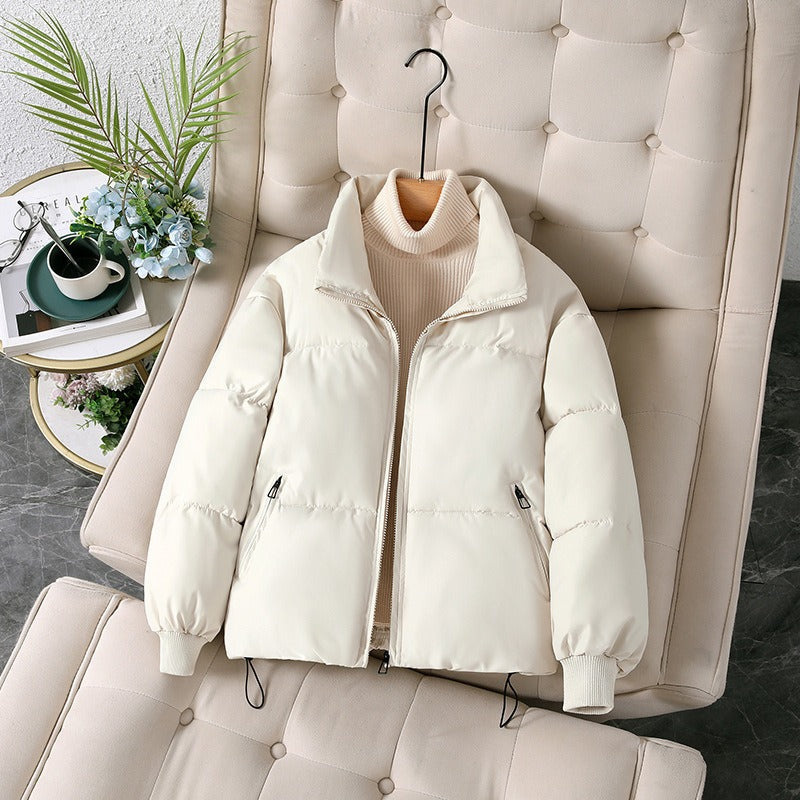 Women’s Puffer Jacket – Oversized Fit – Quilted Cotton Blend – Stand-Up Collar
