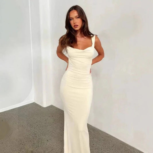 Women’s Evening Dress – Slim Fit – Cowl Neck – Draped Bust – Sculpted Waist – Full Length