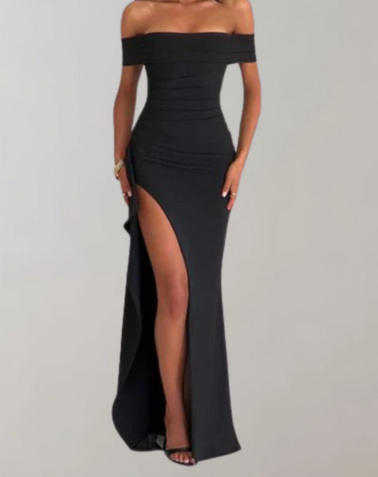 Women’s Maxi Dress – Slim Fit – Off-Shoulder – High Slit – Evening Gown