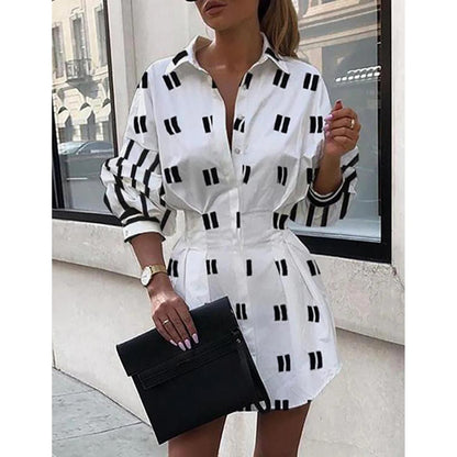 Women’s Shirt Dress – Relaxed Fit – Cotton Blend – Mini Length – Statement Print