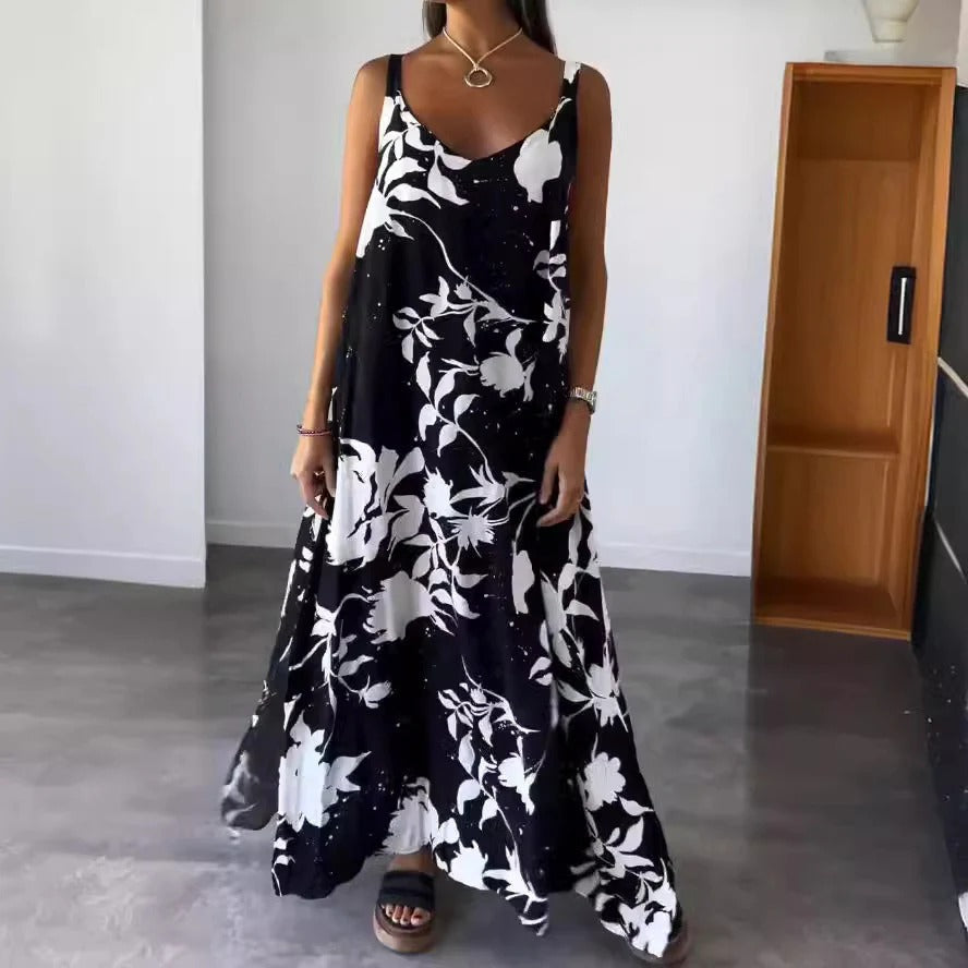 Women’s Maxi Dress – Floral Print – Deep V-Neck – Relaxed Fit – Lightweight Flowing Fabric