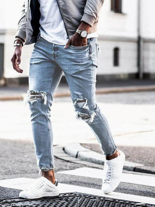 Men’s Slim Fit Jeans – Distressed Denim – Full Length – Casual Urban Style